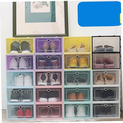 6pcs Transparent Clamshell Shoe Storage Box Capacity Organizer for Easy Access Plastic Design for Sneakers and Seasonal Footwear Heart Blue Color