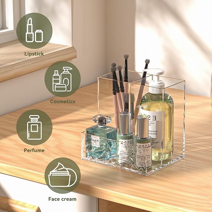 Clear Plastic Countertop Vanity Makeup Organizer, 2-Pieces Vertical Storage Organizer Set for Brushes, Eyeshadow Palettes, & Beauty Supplies