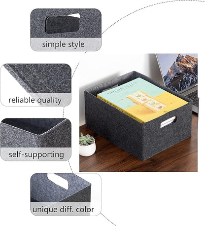 Self-supporting collapsible felt storage basket in darkgrey for storaging and sorting of clothes, toys and office files