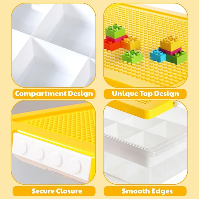 Building Block Organizer Bin, Plastic Double Layer Brick Storage Box with Building Baseplate, Stackable Art Crafts Container with Removable Divided Tray for Home, Office