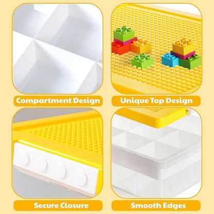 Building Block Organizer Bin, Plastic Double Layer Brick Storage Box with Building Baseplate, Stackable Art Crafts Container with Removable Divided Tray for Home, Office