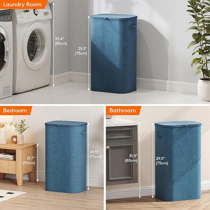 Lifewit 105L Large Laundry Basket with Lid, Laundry Hamper with Plastic Handles and Removable Bag, Foldable Tall Dirty Clothes Hampers for Laundry for Laundry Room, Bedroom, Bathroom, Dorm, Dark Blue