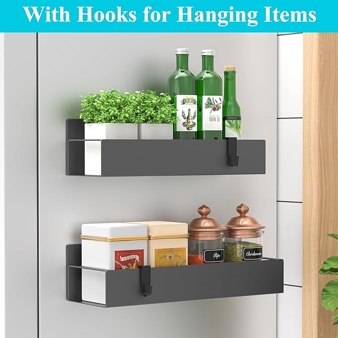 HuggieGems 2 Pack Magnetic Spice Storage Rack Organizer for Refrigerator and Oven, Dark Gray Fridge Organizers and Storage