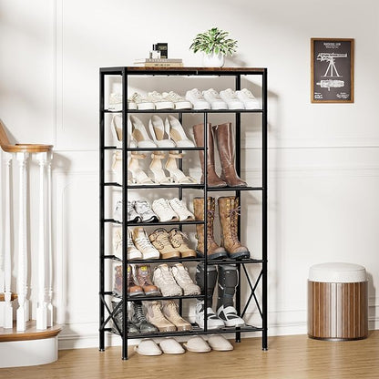 8-Tier Shoe Rack, Shoe Storage Organizer with Boots Storage, Large Capacity Shoe Shelf Holds 20-23 Pairs of Shoes, Durable and Stable, for Entryway, Closet, Hallway, Dorm Room, Rustic Brown