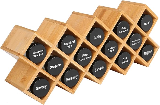 Phyllia Bamboo Spice Rack Organizer 4-Tier Countertop Organiser, Criss-Cross Kitchen cabinet Free-Standing Countertop Storage shelf Fit for Spice Jar, Can, Bottle (Jars Not Include)
