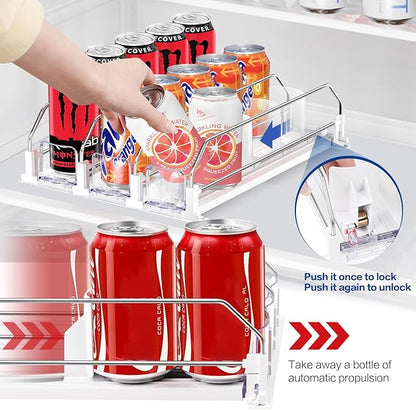Drink Organizer for Fridge, Automatic Pusher Drink Dispenser for Refrigerator, Adjustable Width Soda Can Organizer for Beer Beverage Bottle Holds up to 20 Cans 4Row (Depth15.3 x Wide13.4)