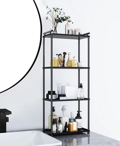 VOTZAAQ Matte Black 4 Tier Bathroom Organizer Countertop, Stainless Steel Perfume Tray and Vanity Countertop Shelf, Makeup Skin Care Bathroom Organizers and Storage for Dresser, Kitchen