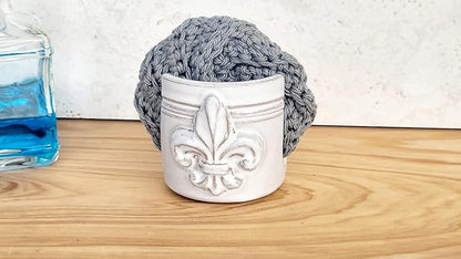 Fleur De Lis Sponge Holder for Sink White French Country Farmhouse Decor Compact Handmade Drain Rack (White)