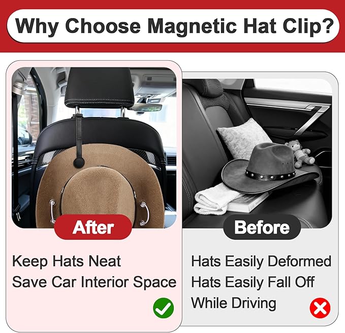 2 Pcs Cowboy Hat Holder Magnetic Leather for Truck