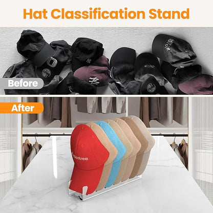 Nicetree Hat Organizer for Baseball Caps, 4 Pcs No Install Acrylic Hat Racks for 28 Baseball Caps Storage, Hat Stand for Caps Display and Organizer for Dresser, Bedroom, Closet, Office