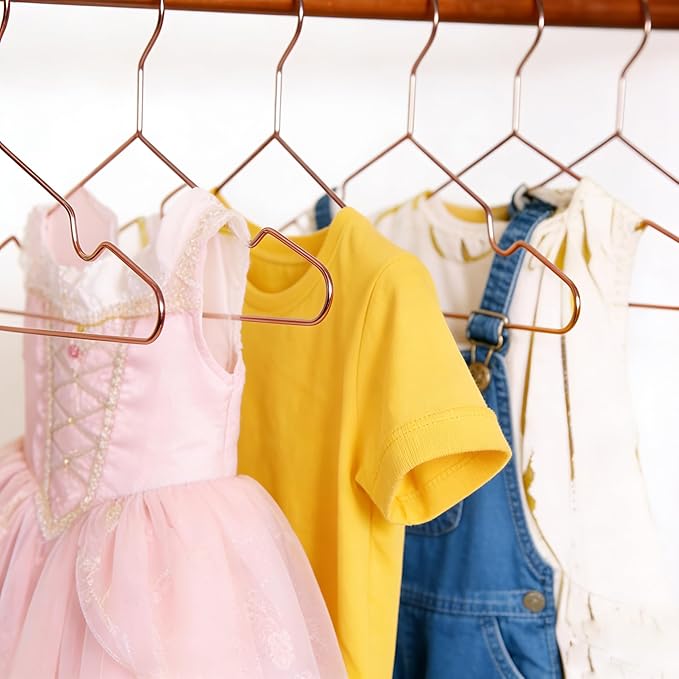 12.5" Rose Gold Shiny Steel Metal Wire Children's Baby Toddler Infant Hangers - 10 Pack Non-Slip Durable Space-Saving Baby Clothes Coat Hangers