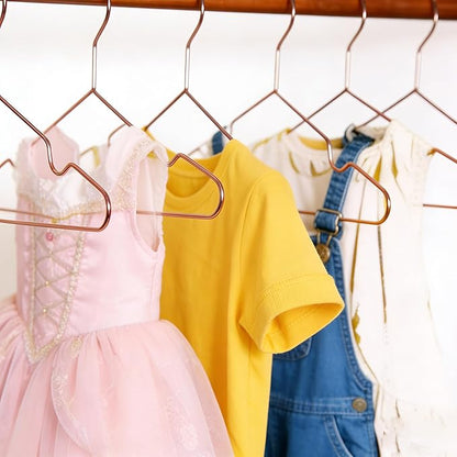 12.5" Rose Gold Shiny Steel Metal Wire Children's Baby Toddler Infant Hangers - 10 Pack Non-Slip Durable Space-Saving Baby Clothes Coat Hangers