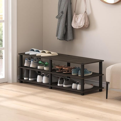Furinno 14038DBR/BK TST No Tools 3-Tier Wide Shoe Storage Rack, Dark Brown/Black 47 Inch