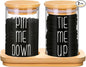 Funny Apothecary Jars 2 Pack Hair Tie Holder Organizers Bathroom Canisters with Tray Bobby Pin Holder Bathroom Jars Accessories Set with Lids for Bathroom décor Farmhouse Bathroom Storage Organization