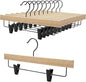 Nature Smile Deluxe Wooden Pants Hangers,Solid Rubber Wood Jeans Skirt Hanger with Blacak Hook Pack of 20(Natural Varnished)