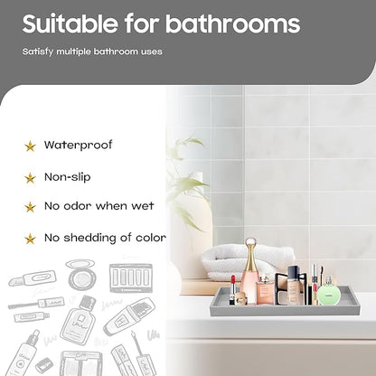 Vanity and Bathroom Tray, 15" ABS Countertop Organizer,Waterproof Vanity Tray for Toilet Tank,Perfume,Soap,Keys,Bathroom Accessories,Kitchen and Bath Trays,Non Slip Small Trays,Gray