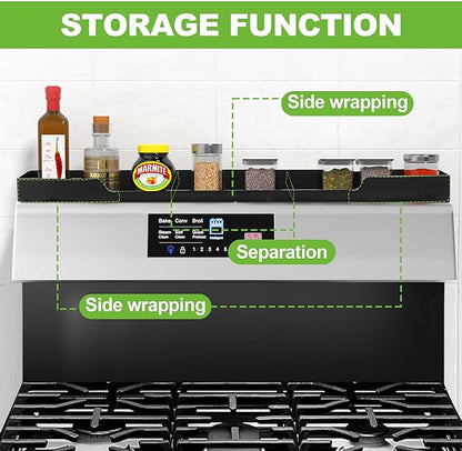 30 Inch Magnetic Stove Top Shelf | 3-Zone Kitchen Organizer with Anti-Slip & Anti-Fall Design | Heat Resistant (-40°F to 446°F) Food-Grade Silicone Spice Rack for Flat-Top Stoves, Black
