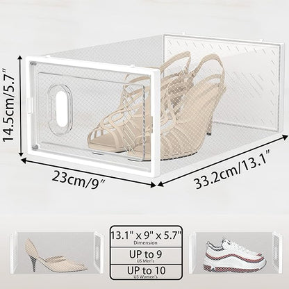 SIMPDIY Shoe Storage, 12 Pack Shoe Organizer for Closet, Shoe Boxes Clear Plastic Stackable Shoe Containers with Lids for Size 10