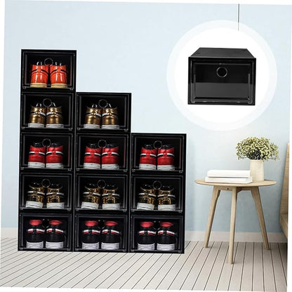 6pcs Plastic Shoe Boxes Stackable Shoe Organizer with Front Opening and Wear-resistant Pp Storage Containers for Sneakers Dimensions for Home Storage