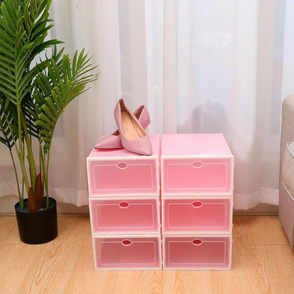Holibanna 6pcs Thickened Stackable Shoe Boxes with White Frame Pink Plastic Shoe Storage Containers for Men’s Closet Organization