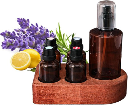 Wooden Essential Oil Holder with 5 Holes (4cmx4 & 6cmx1), Retro Desktop Display Rack for Bathroom Vanity Desk Organizer