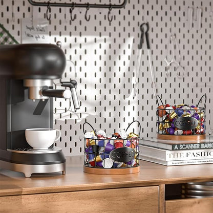 Coffee Pod Holder, Rustic K Cup Holder Organizer for Counter, Coffee Pods Storage Organizer for Coffee Bar Accessories Decor(Black-02)
