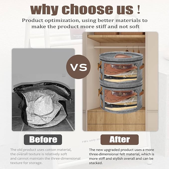 STARGAZ Oversized Clear Hat Storage Bag, Hat boxes for women storage, Cowboy hat storage, Hat accessories, hat organizer for closet, hat travel case with Handle, Holds Up to 10 Hats(Grey 2 Pack)