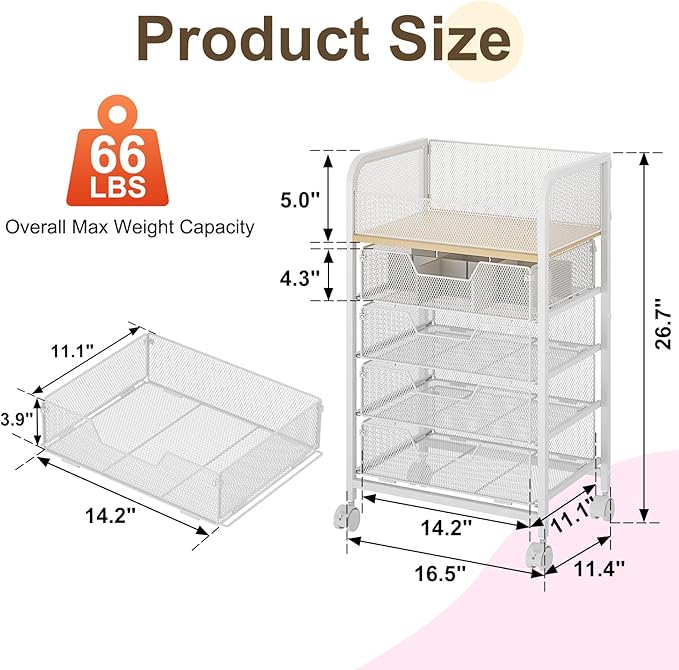 Hongtamoya Makeup Cart Organizer with 4 Drawers, Large Floor Skincare Organizers, Vanity Storage Organizer Cosmetics Display Cases for Skin Care Perfume Nail Polish, White