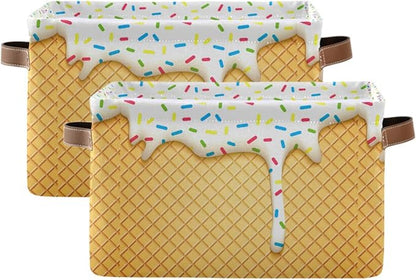 Ice Cream Cone Storage Bin - Large Canvas Bin, 15x11x9.5inch, 2 Pack