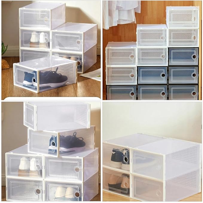 Ciieeo Thickened Plastic Shoe Storage Boxes with Drawer White Simple Shoe Racks for Dormitory Closet Organization 2pcs