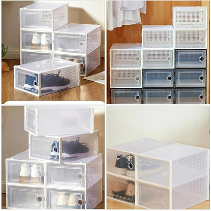 Ciieeo Thickened Plastic Shoe Storage Boxes with Drawer White Simple Shoe Racks for Dormitory Closet Organization 2pcs