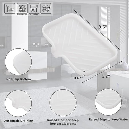 MicoYang Silicone Bathroom Soap Dishes with Drain Spout-Bathroom and Kitchen Sink Organizer,Sponge Holder,Dish Soap Tray,Perfect for Dispenser,Scrubber,Bottle,Cup on Counter Translucent 9.6"×5.3"