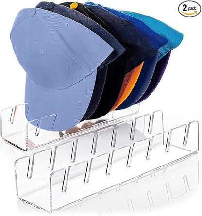 iNNOVANT Baseball Cap Stand, 2 Pcs Acrylic Hat Organizer for 14 Baseball Caps, Hat Racks for caps Display and Organizer for Bedroom, Closet, Dresser, Office (Clear x 2)