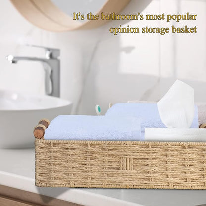 STOBSK Round Paper Rope Storage Basket with Handle, Beige, 14.5in x 6.6in x 3.74in