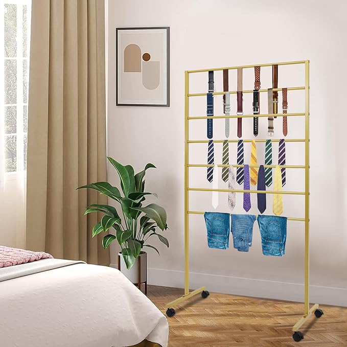 7 Tiers Rolling Display Tie & Scarf Rack Towel Belt Pants Hangers Ribbon Organizer Hijab Stand, Floor Standing Tie Scarves Hanging Rack Necktie Holder for Home Commercial Clothing Retail Store
