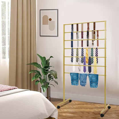 7 Tiers Rolling Display Tie & Scarf Rack Towel Belt Pants Hangers Ribbon Organizer Hijab Stand, Floor Standing Tie Scarves Hanging Rack Necktie Holder for Home Commercial Clothing Retail Store