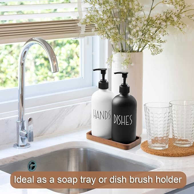 ALELION 6" Small Tiny Bathroom Vanity Tray for Counter - Acacia Wood Dish Soap Dispenser Tray for Kitchen - Decorative Tray for Kitchen Dresser Tops Perfume Jewelry