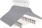 Quality Wooden Semi Curved Skirt Hangers with Clips, 10-Pack Smooth Solid Wood Pants Hangers with Durable Adjustable Metal Clips, Swivel Hook, Coat, Jacket, Blouse Suit Hangers (Gray, 10)