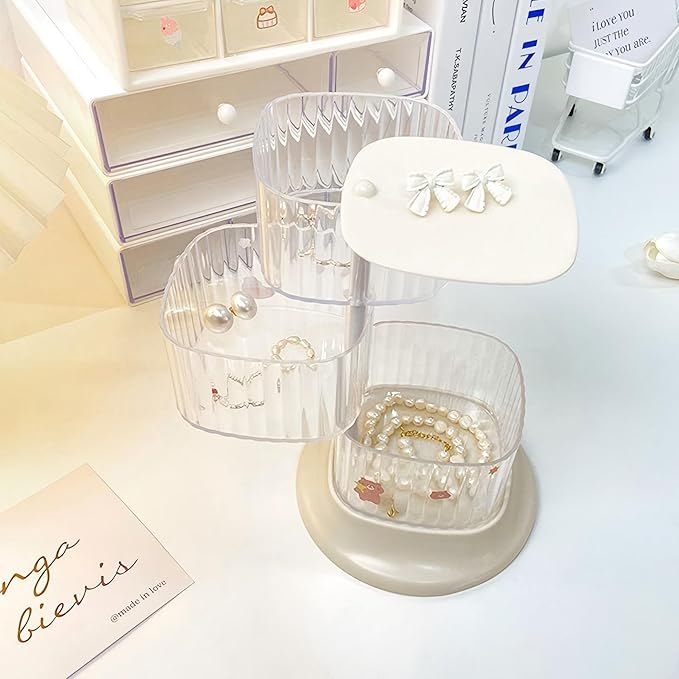 Hair Accessory Organizer, 3-Layer Rotating Clear Hair Tie Organizer for Hair Clips, Headbands, Hair Ties, Earring, Necklace, Ring, Jewelry Boxes & Organizers for Girls & Women (3-Layer，White)
