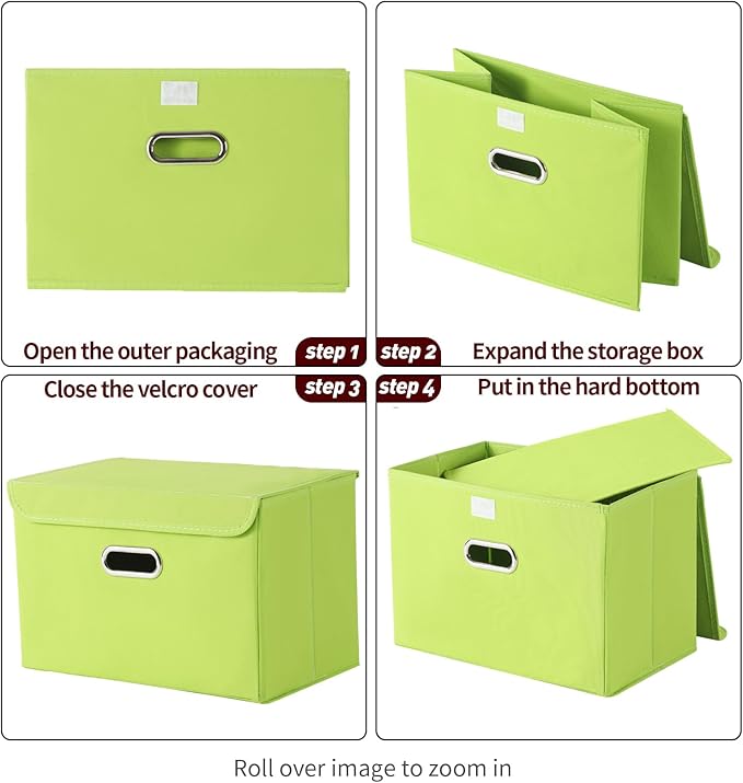 STOREONE Fabric Storage Cube Bins Foldable Organizer Container Collapsible Basket with Lids and Metal Handles, for Home, Bedroom, Closet 6 Pcs (multicolour-green)
