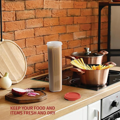 Tall Clear Spaghetti Pasta Container Storage With Lid.Multi-Purpose Kitchen Pantry Organization And Food Storage For Noodles Beans Straws - Airtight Leakproof Spaghetti Keeper BPA Free 37 oz.