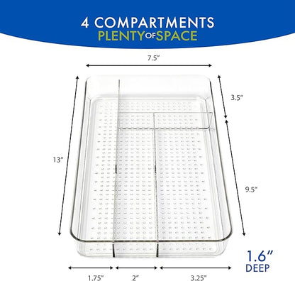 Dial Industries Small Cutlery, Utensil, Silverware Kitchen Drawer Organizer Tray, Clear