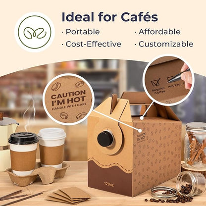 Fit Meal Prep 25 Pack 120 oz Disposable Coffee Dispensers with Handle, Insulated to Go Storage Container, Portable Coffee Box Cold Hot Drink Dispenser Bulk for Party, Catering, Office, Take Out