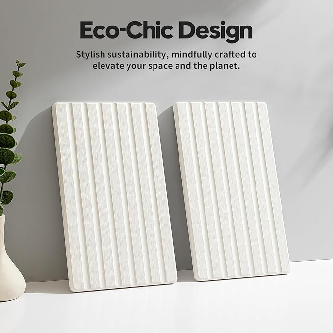 Razborci 2PCS Water Absorbing Stone Drying Tray Mat for Bathroom Sink & Kitchen Counter Organizer, Quick Dry Dish Soap Dispenser Sponge Holder, Vanity Sink Caddy, Drink Bar Coaster, White - 10"*6"