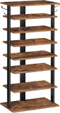 HOOBRO 8 Tiers Vertical Shoe Rack, Wooden Shoe Storage Organizer with Hooks, Narrow Shoe Tower for 16 Pairs, Space Saving, for Entryway, Living Room, Bedroom, Rustic Brown BF750XJ01