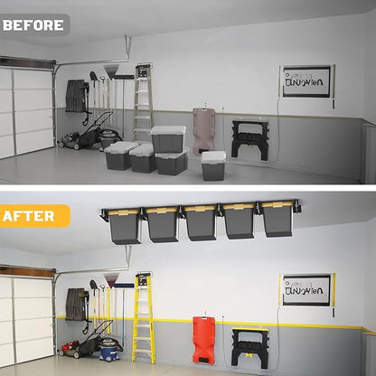 WALMANN Ceiling Tote Storage Rails, Heavy Duty Garage Ceiling Bin Storage Rack Adjustable Tote Slide Rail(6 Pack for 5 Bins, Bins Are Not Included)