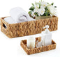 2 Pcs Toilet Paper Basket for Back of Toilet Wicker Water Hyacinth Basket Topper and Vanity Tray Set with Built-in Handles for Paper Hand Towel, Bathroom, Home, Spa(Light Brown)