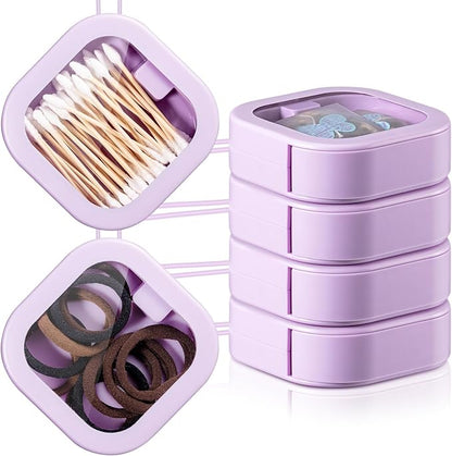 Kathfly 4 Pcs Purple Hair Tie Organizer Portable Hair Accessory Storage Containers Stackable Tie Bobby Pin Holder Home Cotton Swab Dispenser Accessories Jewelry Organizer Box