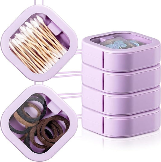 Kathfly 4 Pcs Purple Hair Tie Organizer Portable Hair Accessory Storage Containers Stackable Tie Bobby Pin Holder Home Cotton Swab Dispenser Accessories Jewelry Organizer Box