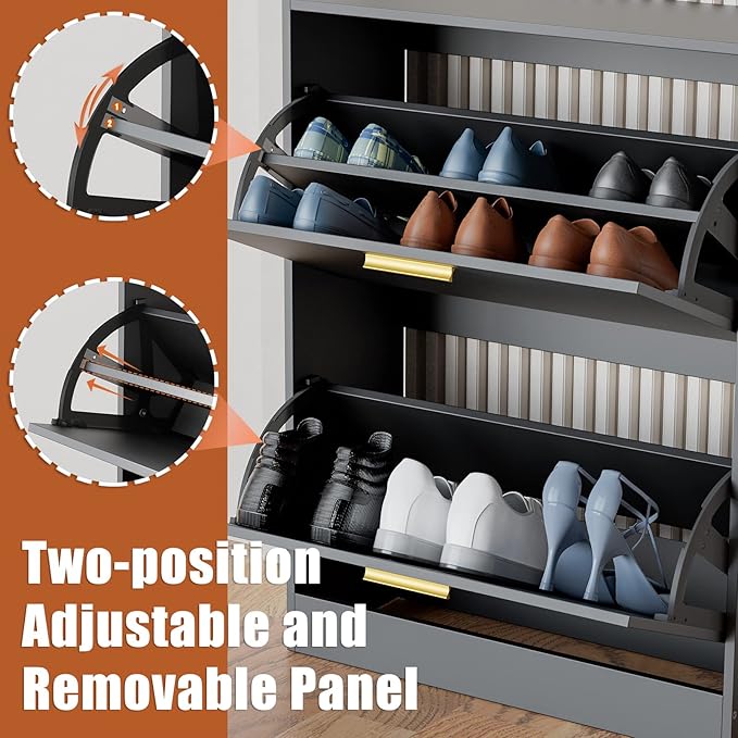 JOZZBY Shoe Cabinet for Entryway, Narrow Shoe Storage Cabinet with 2 Flip Drawers, Wooden Hidden Shoe Rack Organizer with 2 Tier Freestanding for Hallway, Living Room, Set of 2, Black